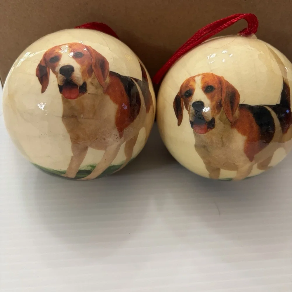 Vintage Beagle Christmas Ornaments Set Of 2 Holiday Tree Decor